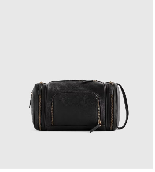 NWT QUINCE MEN’S NAPPA LEATHER TOILETRY HANGING ZIP AROUND TRAVEL BAG BLACK GD