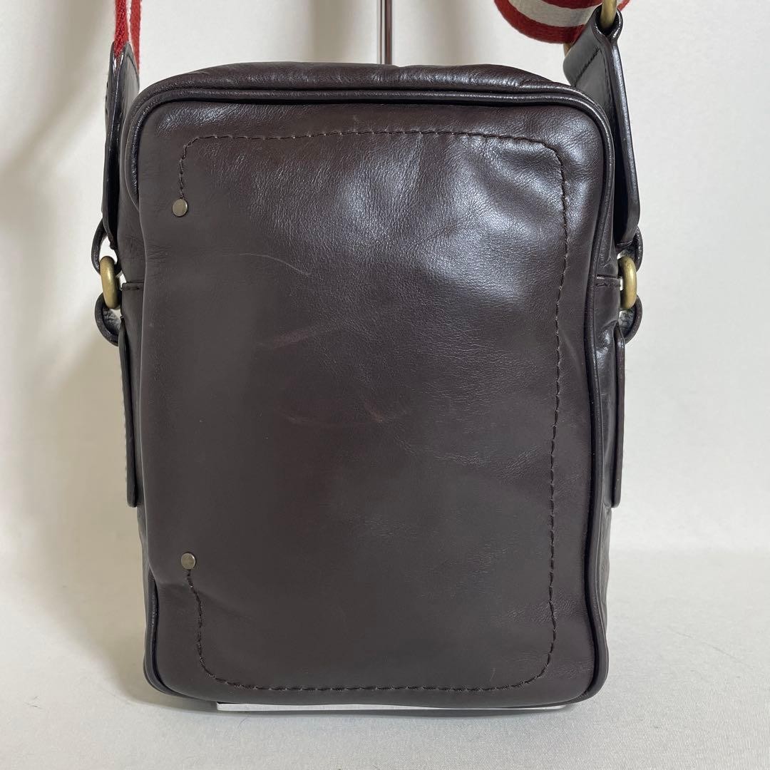 Authentic Bally Leather Dark Brown Shoulder Bag 21cm Compact Mens Bag