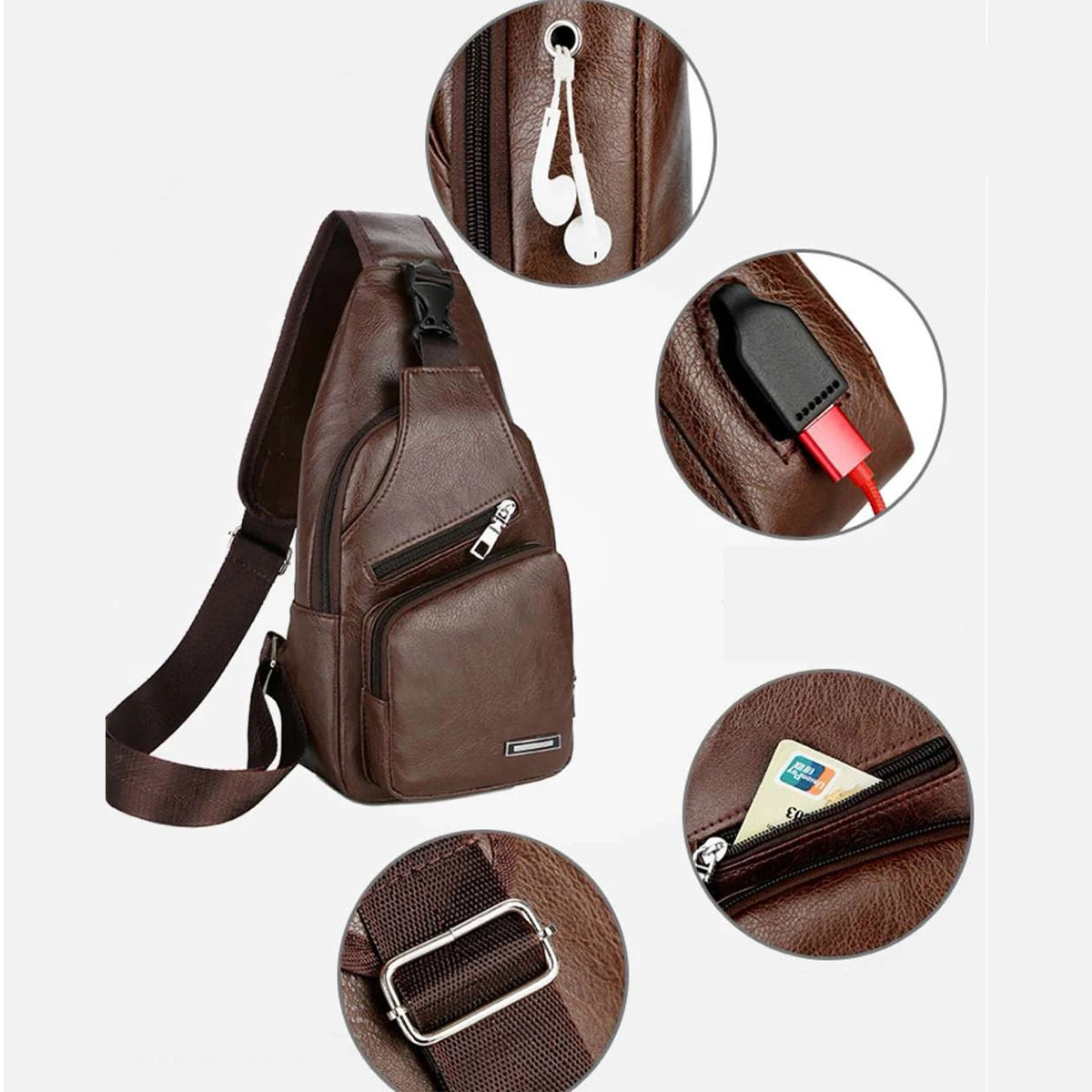 Simple and Fashionable Casual Solid Color PU Multifunctional USB Charging Zipper