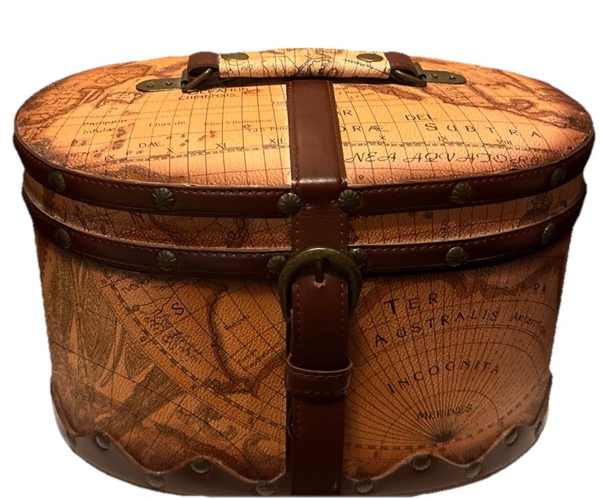 Vintage Vibe Leather Feel Travel Chest Oval Beautiful For Decoration Or Storage