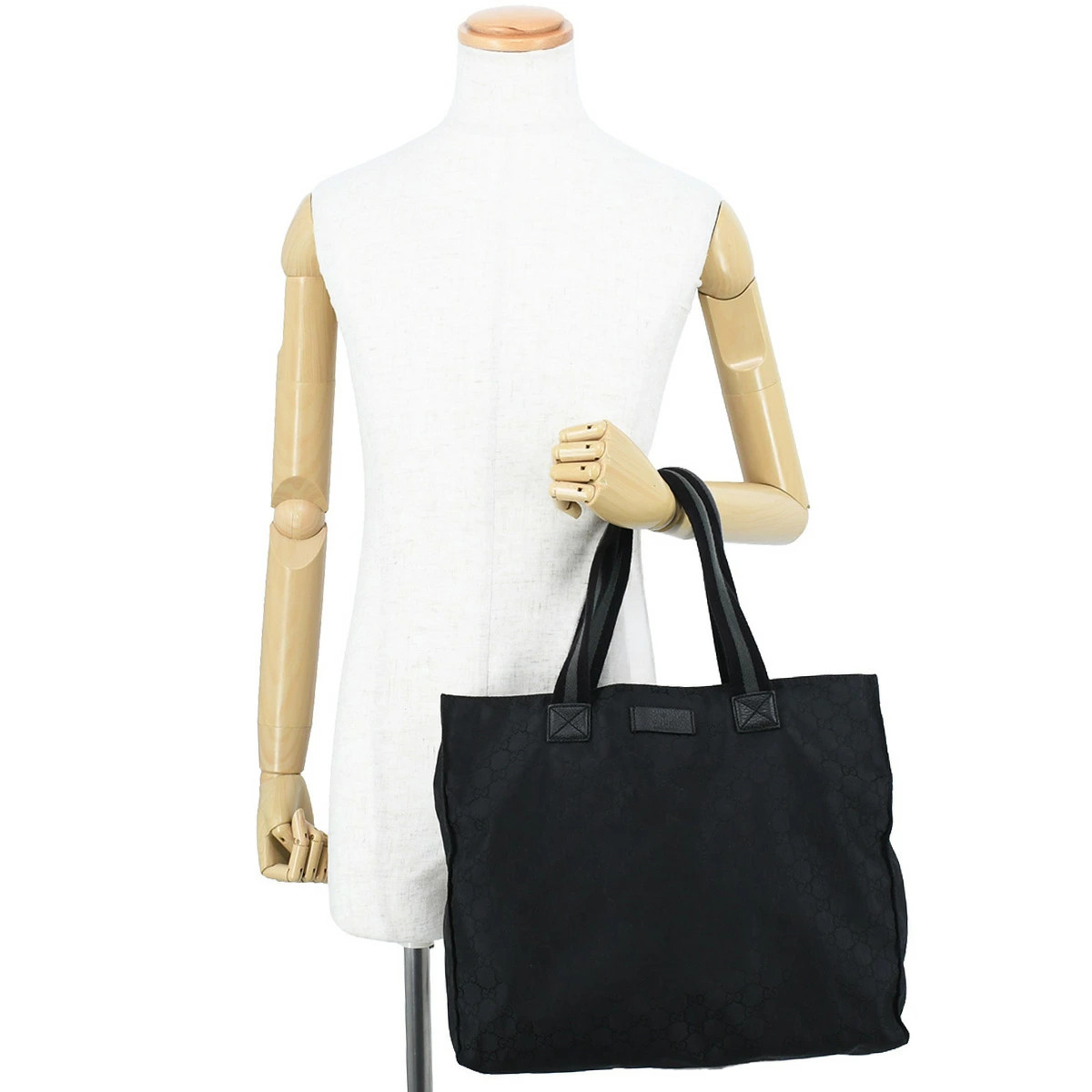 Gucci GG Nylon Tote Bag Handbag Web Canvas Black 449178