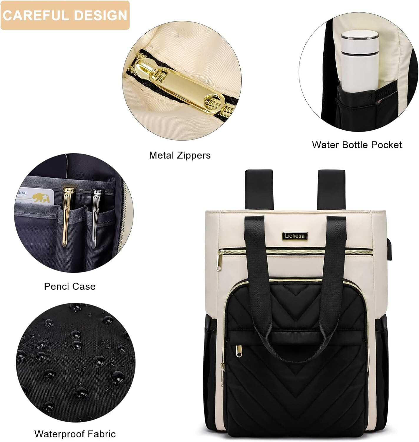 German Made Backpack Purse USB 15.6 Convertible Charging Port Euro Quilted New