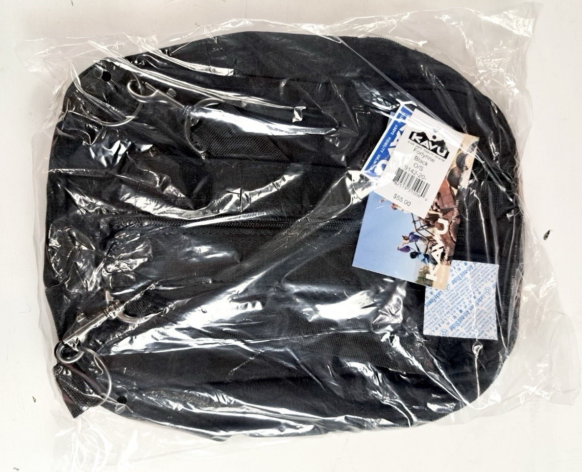 KAVU Seattle Forlynne Backpack Black Straps Rectangle Bag Zippered NEW!