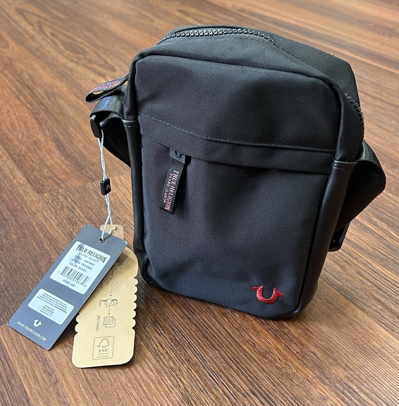True Religion Brand Jean Unisex Black Jiny Max Crossbody Sling Bag Pouch NWT