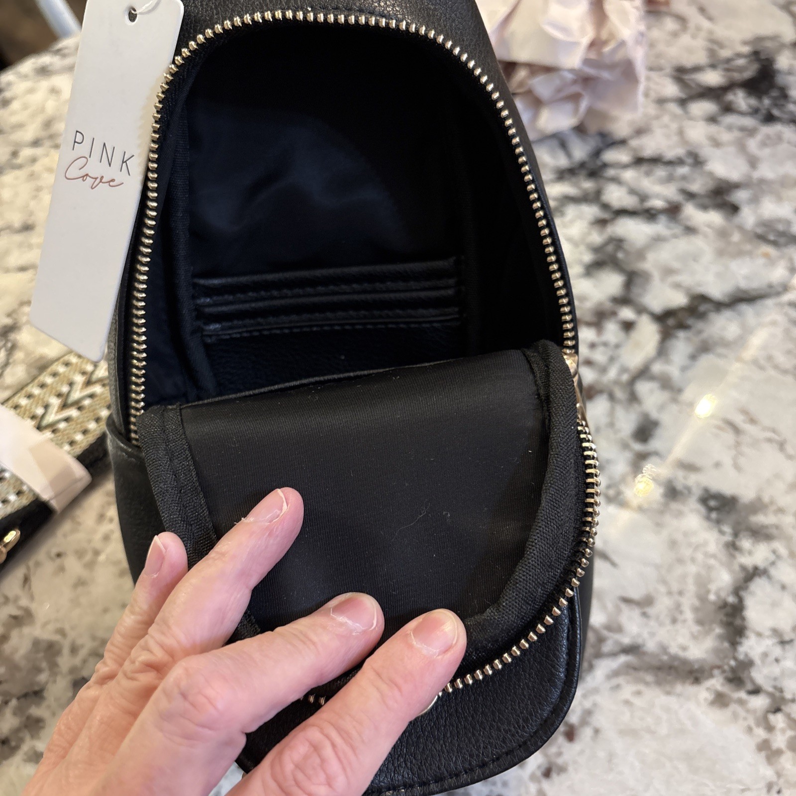 Pink Cove Small Black Crossbody Sling Bag Zip, Adjustable Strap