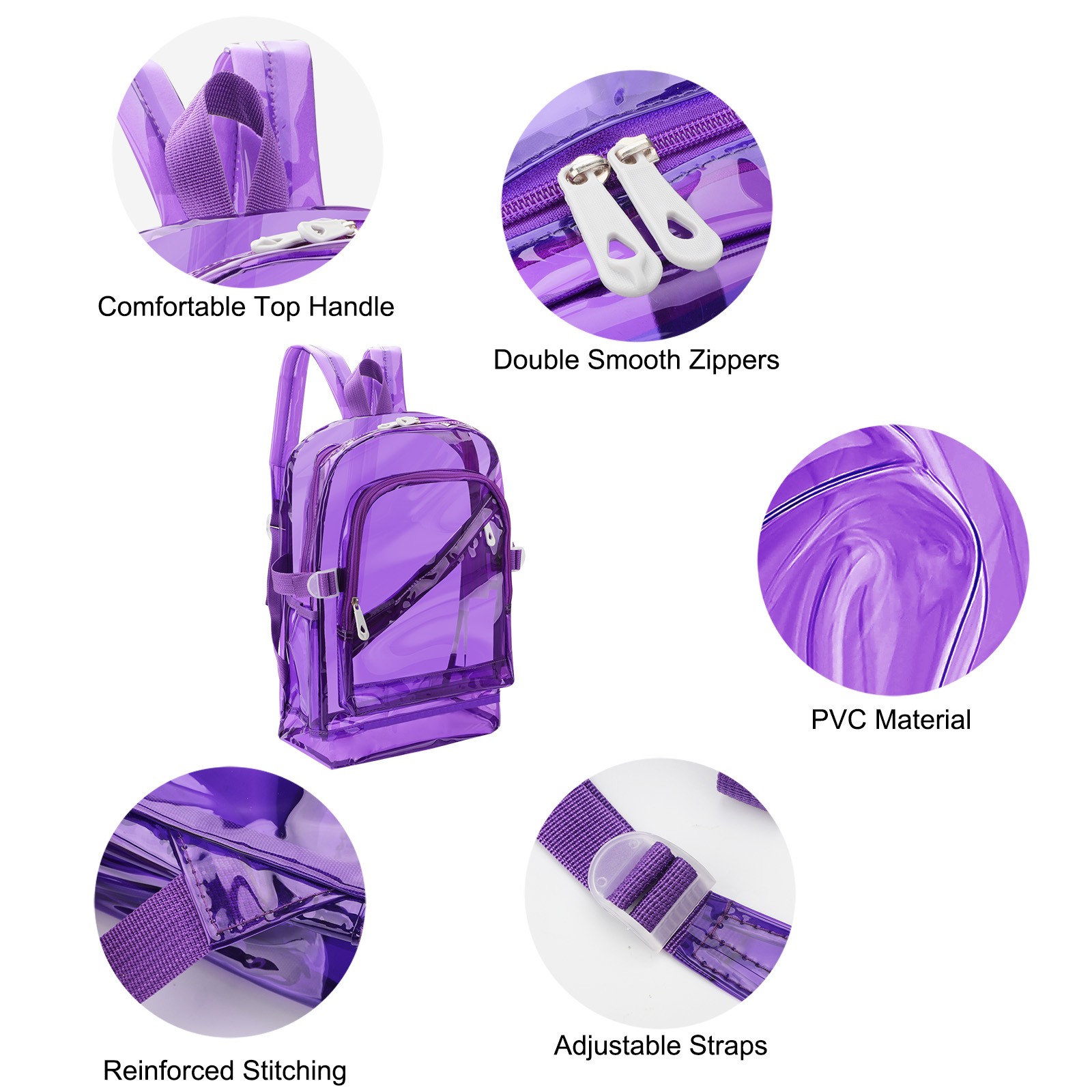 Waterproof Clear PVC Sling Backpack Stadium Approved See-Through Bag w/4 Pockets