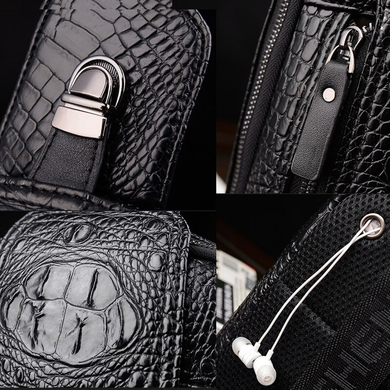 Men Luxury Crocodile Pattern Sling Bag Chest Shoulder Daypack Crossbody Bag Gift