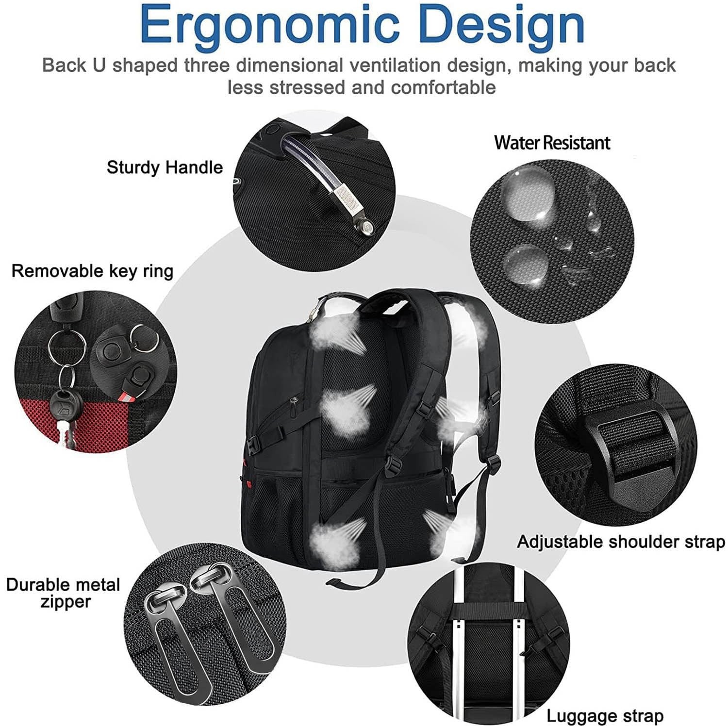 Extra Large 18.4~19″ Laptop Backpack for Men, TSA Anti~Theft Travel Bag Black