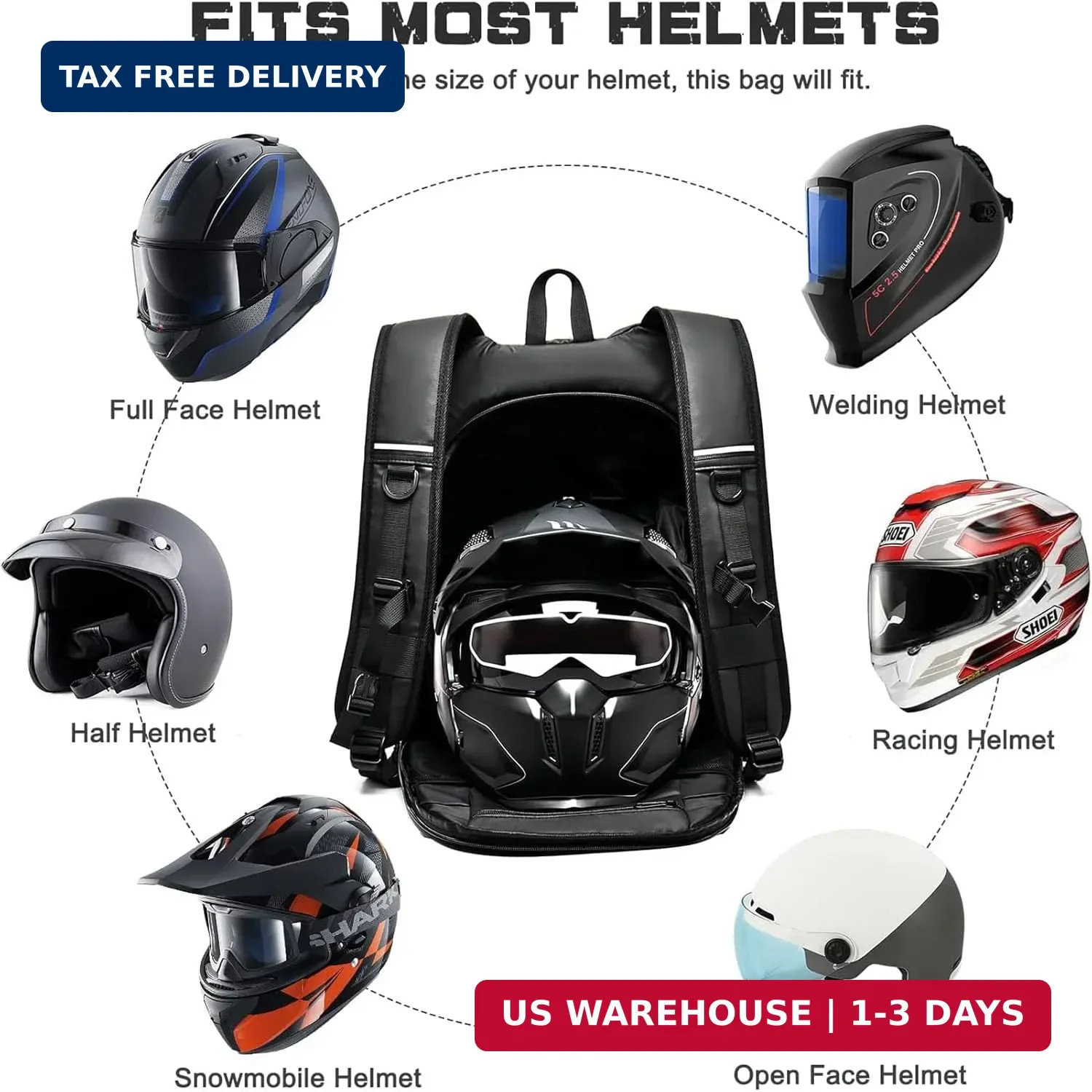 Motorcycle Backpack,waterproof helmet backpack for Men,riding Large, Black