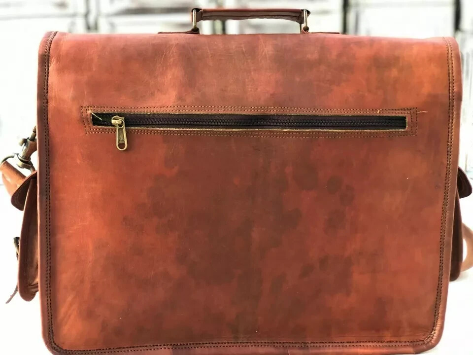 15 Inch Leather Laptop Computer Messenger Bag Shoulder Men (GVB) Vintage Satchel