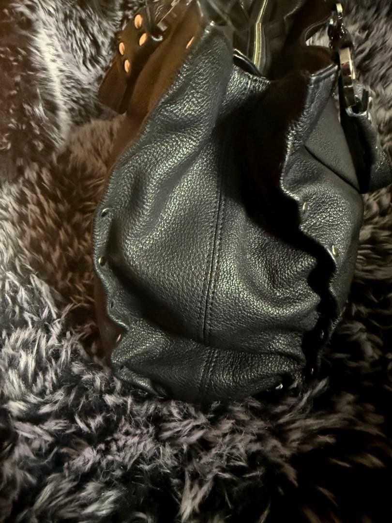 Lanvin Rivets Leather Bag Shoulder Black Silver Used