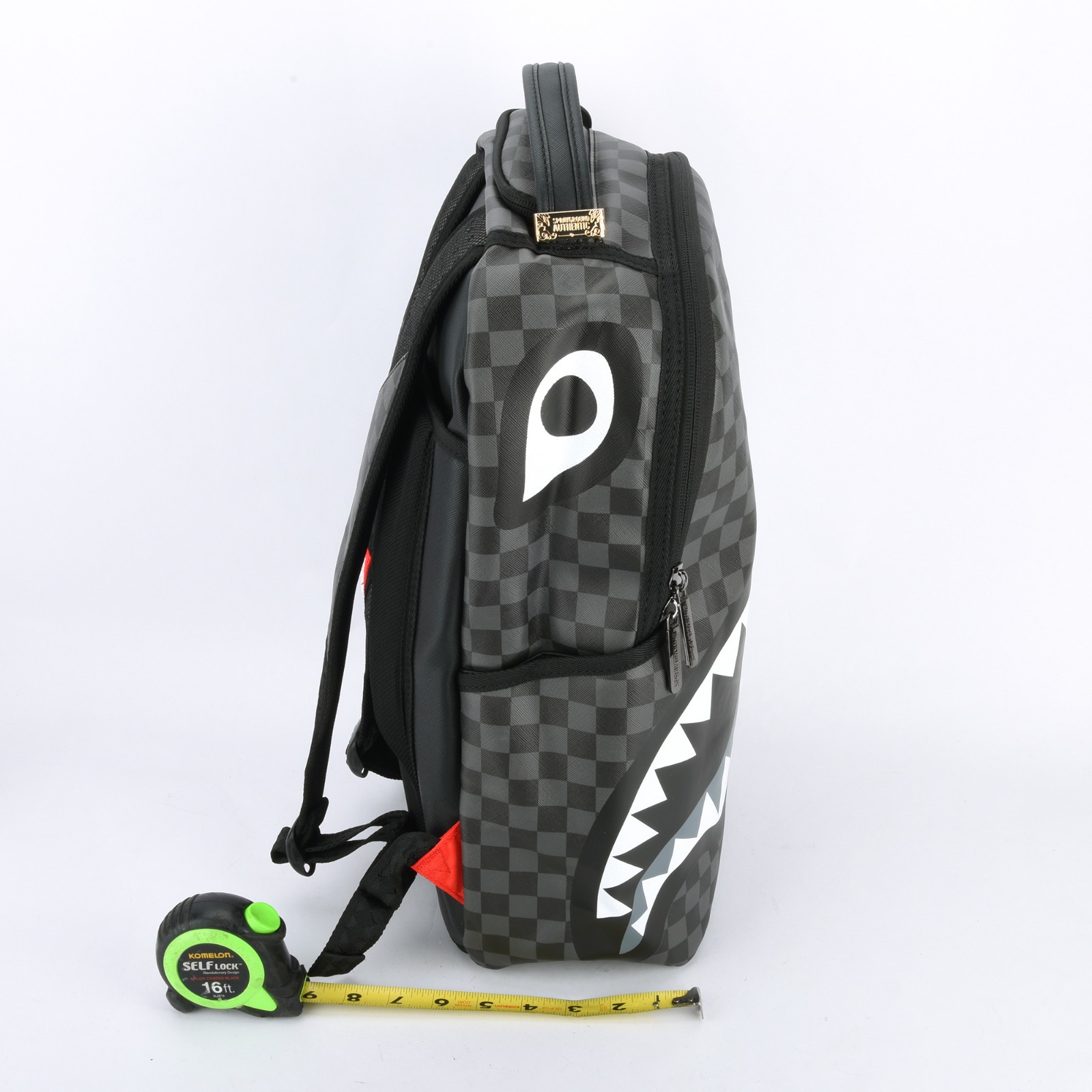 Sprayground Shark Lights Out Effect Leather Backpack Unisex Plaid Black Gray