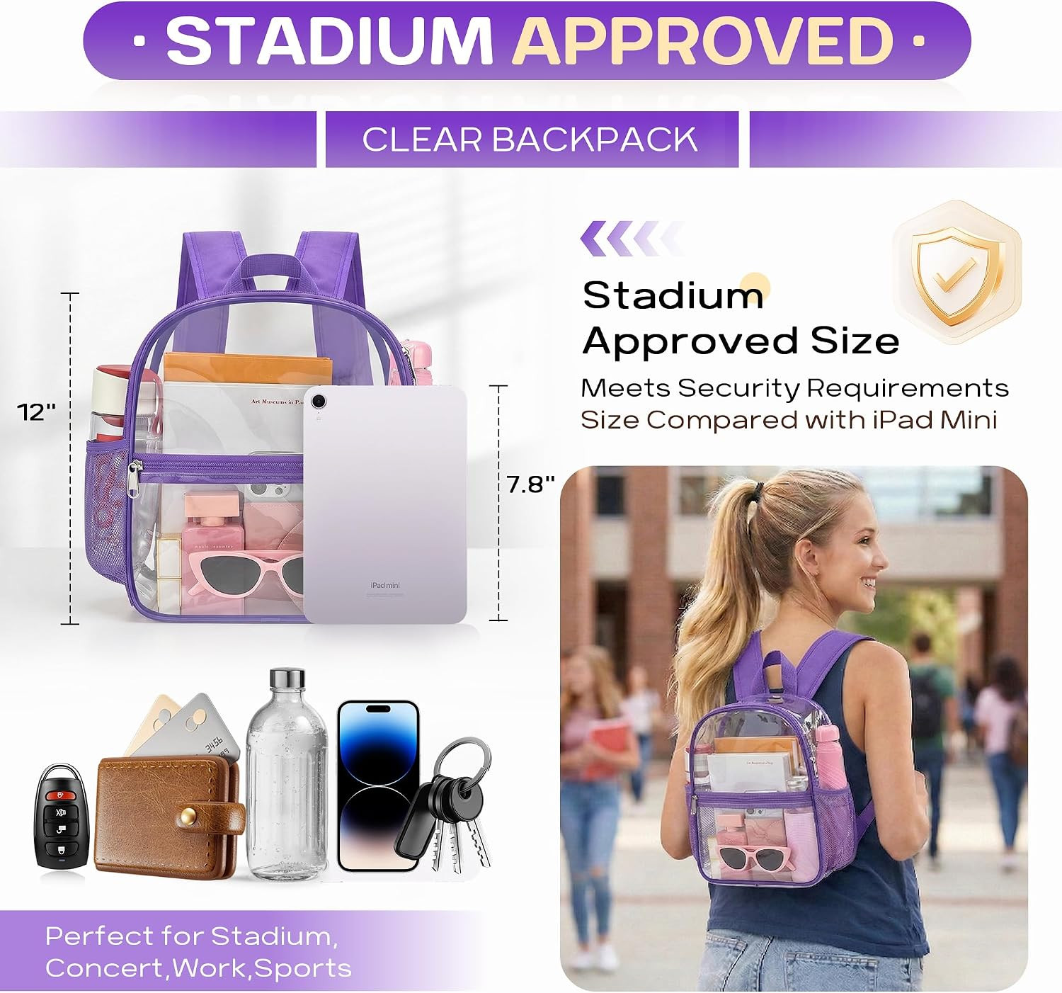 Clear Backpack for Stadium Events Stadium Backpack 12X6X12 Clear Bag | 0.4Mm Thi