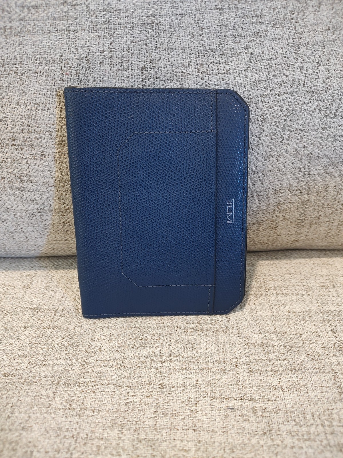 Tumi Camden Leather Passport Cover Case Blue Folding Wallet- **InitialsKMR**