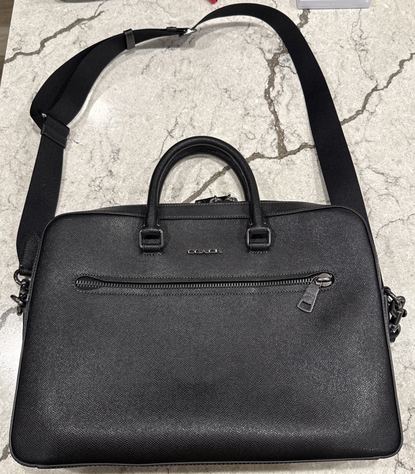 Coach Ethan Slim Brief for laptop Crossgrain leather Gunmetal Black