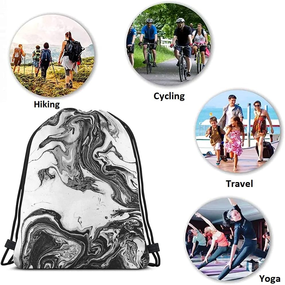 Abstract Marble Art Drawstring Bags Backpack Bag Black And White Ink Painting Li