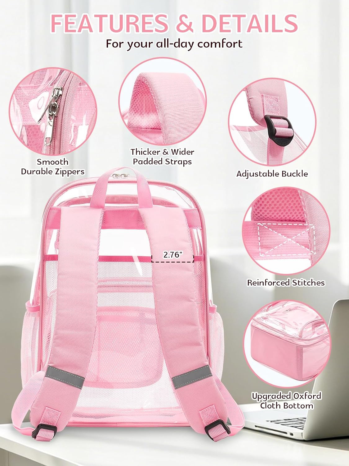Double Layer Clear Backpack with Wide Straps, Transparent See through Bag Heavy