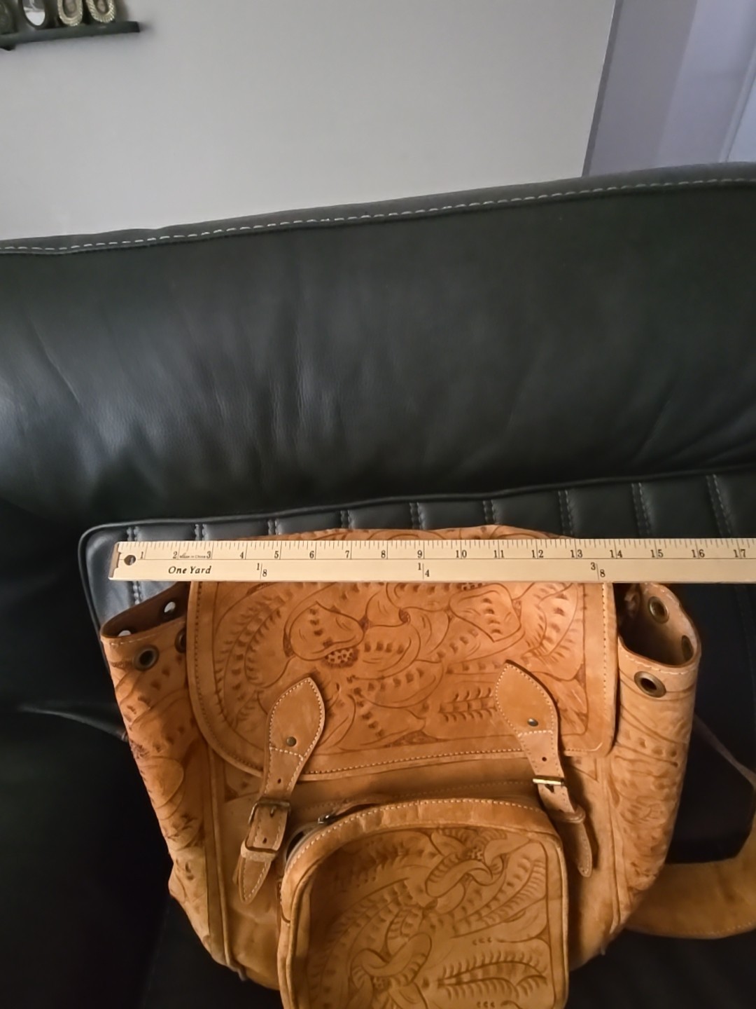 XL RAW LEATHER BACKPACK BAG HAND TOOLED WESTERN MOTIF HAND MADE XL BAG