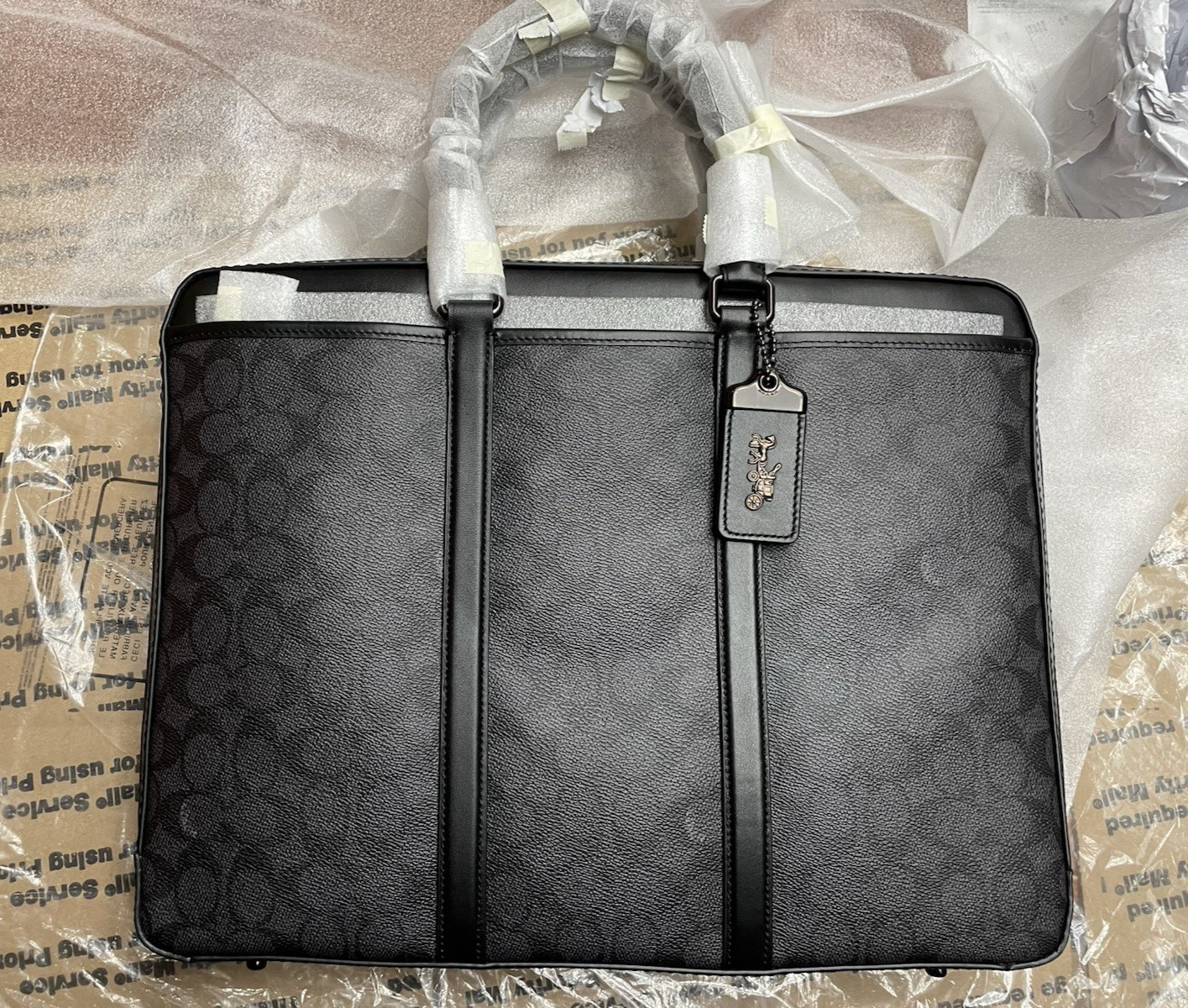 Coach Men’s Metropolitan Slim Briefcase Signature Canvas Refined Leather Trim