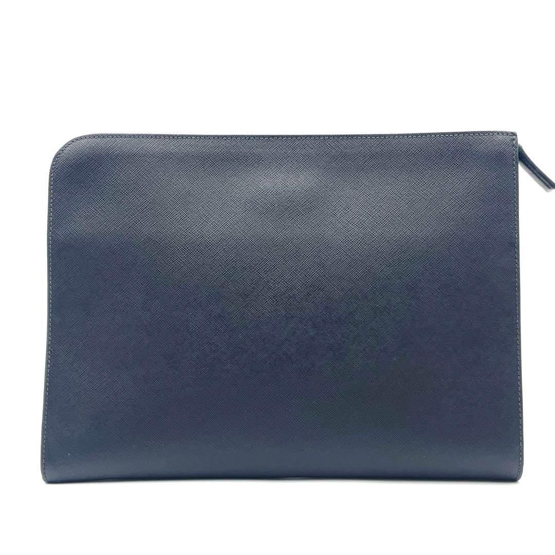 PRADA 2VN003 Saffiano Triangle Leather Clutch Bag Black A4 Business Case