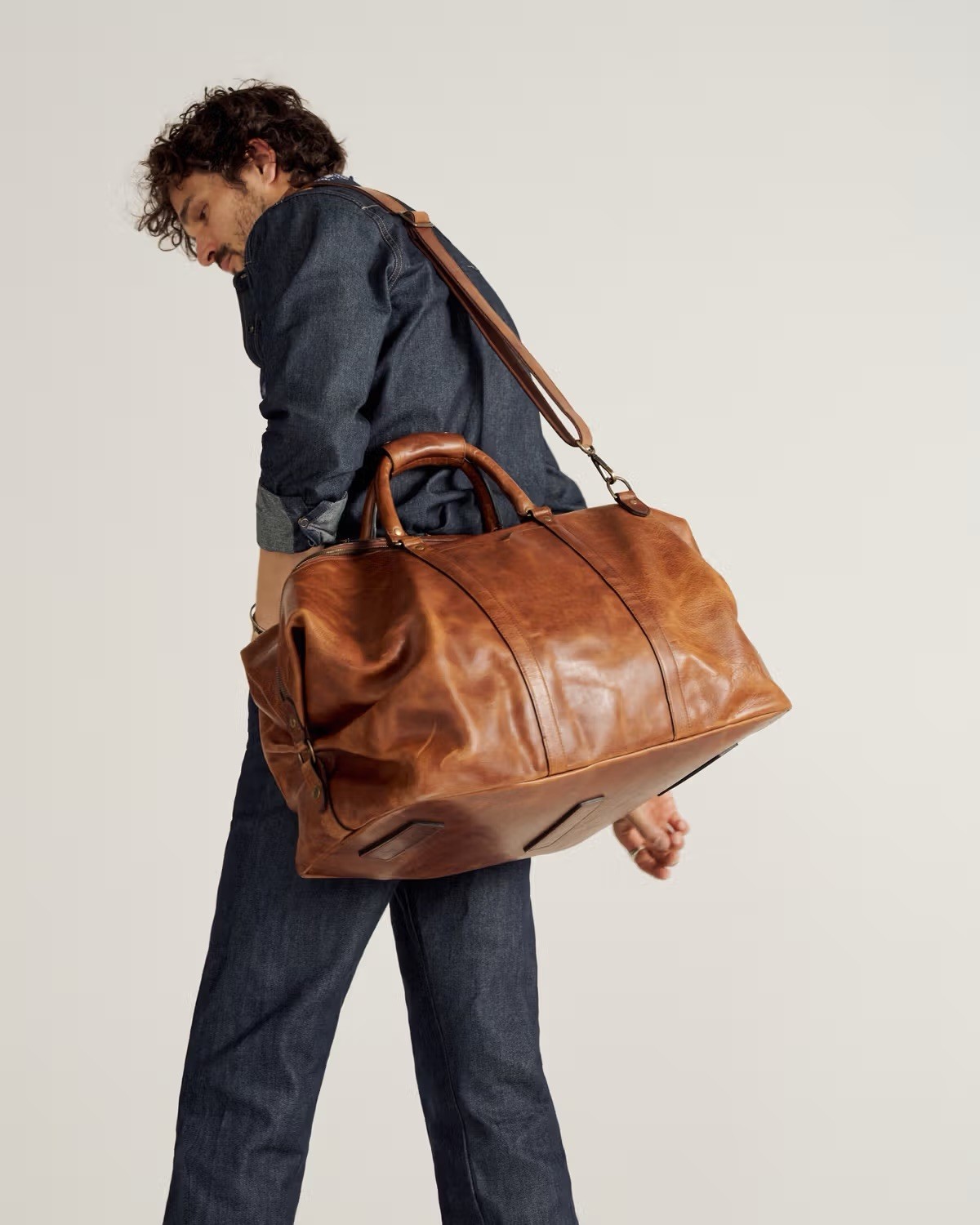Tecovas Bartlett Cognac Leather Duffle Bag Large for Weekender Travel