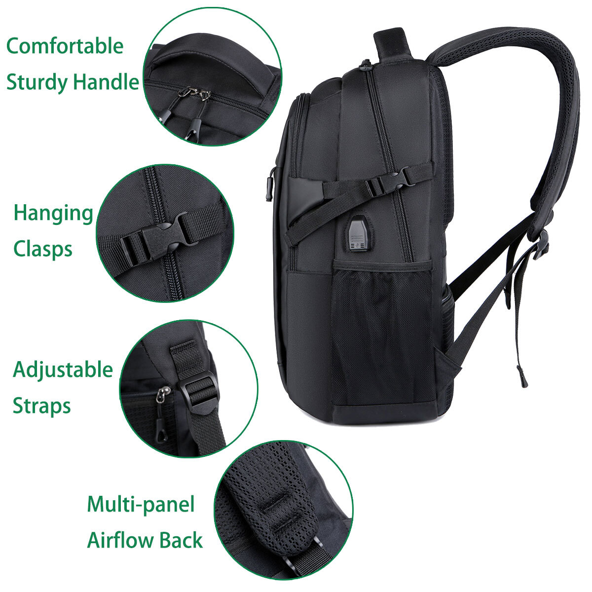 Men Laptop Backpack Large Rucksack Business Travel School Bag With USB Port