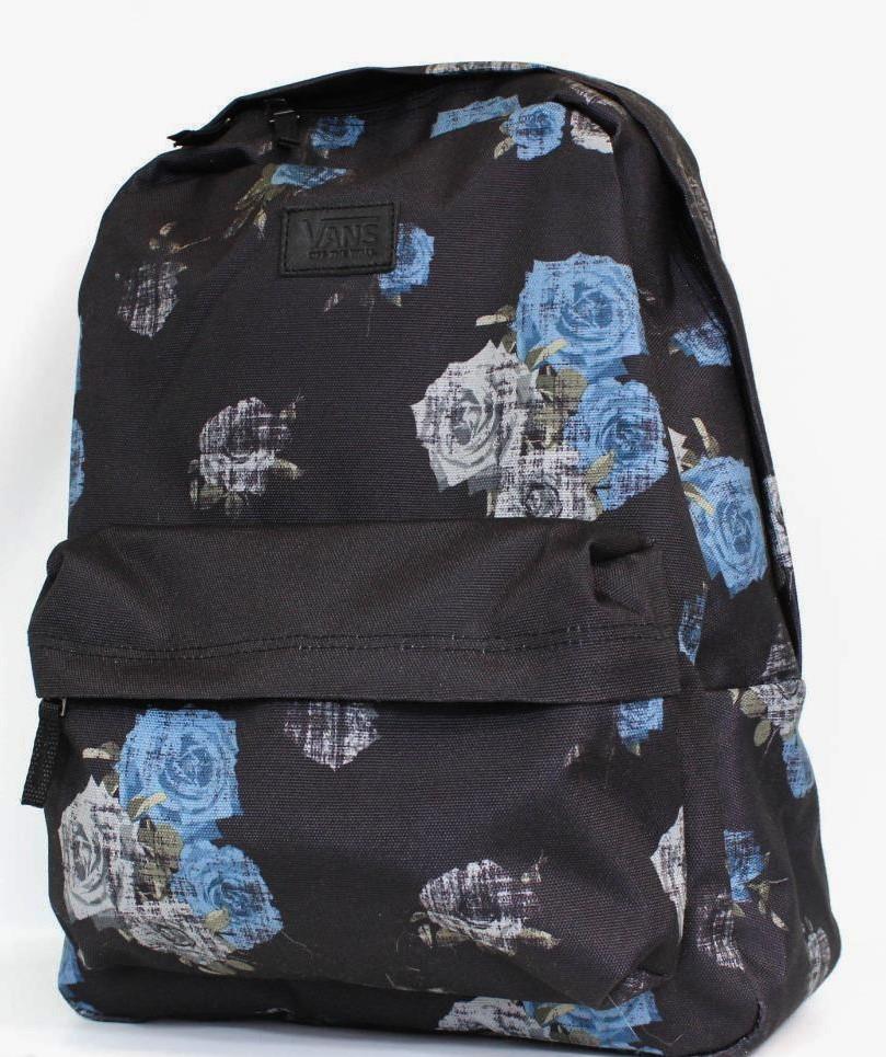 Vans Off The Wall Deana II Rosette Black Blue Floral Backpack Bookbag New NWT