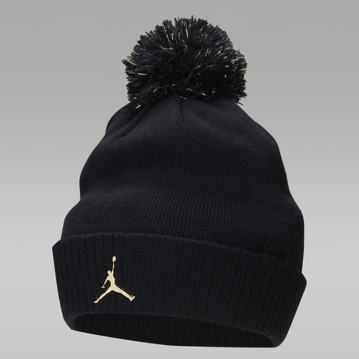 Nike Jordan UNISEX Cuff STRETCH POM SHINE Beanie 9A0851 BLACK GOLD OSFA $35 NEW