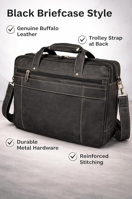 Buffalo Full Grain Leather briefcase 16 Inch Laptop Messenger Bags for Unisex