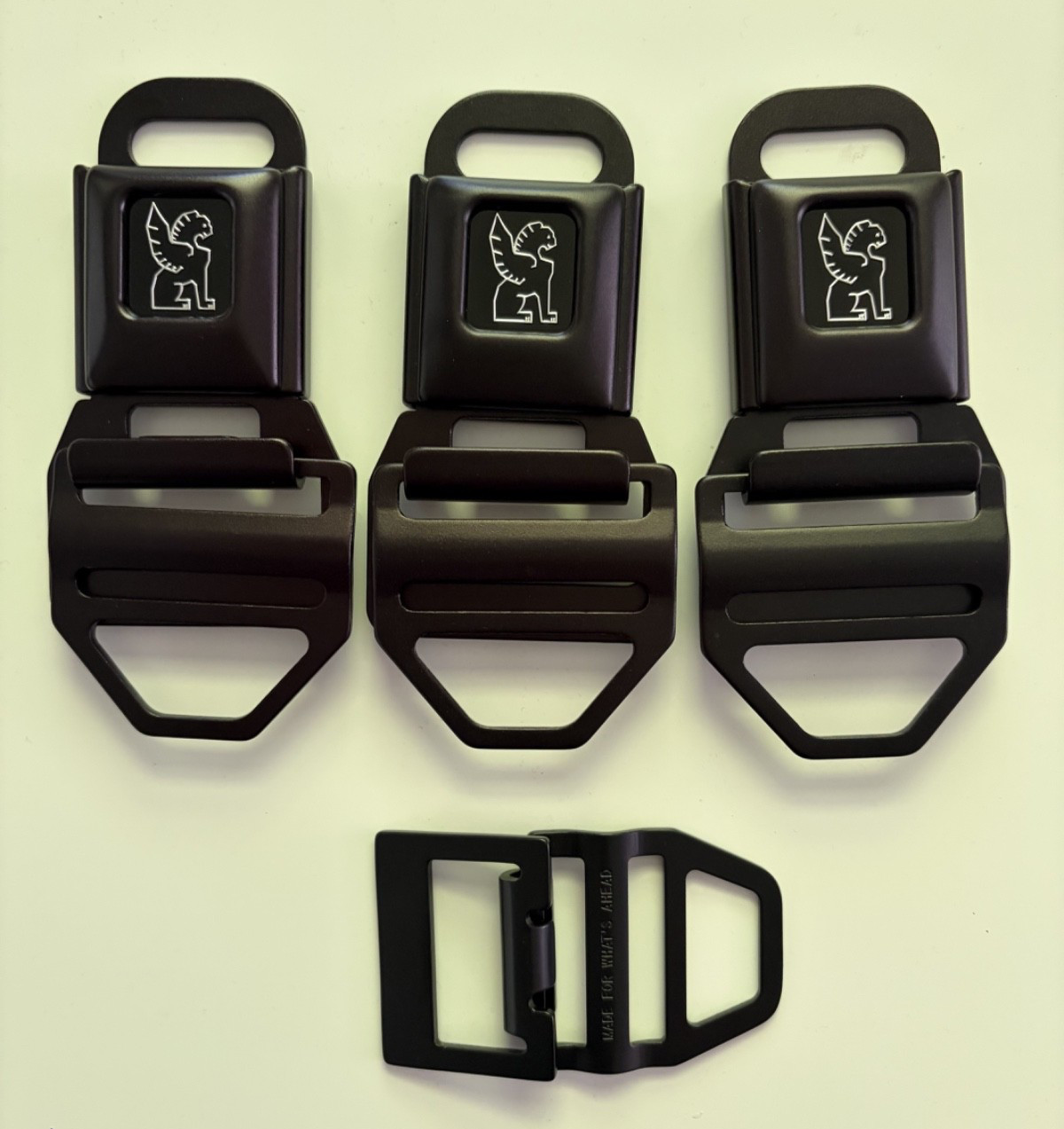 Chrome Industries – Three LG 2″ Buckles (Black) and One MD 1.5″ Slider (Black)