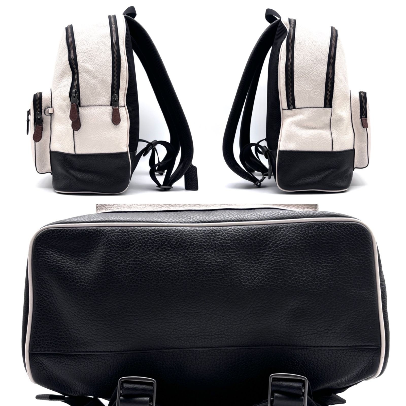 Coach Baseball Applique Leather Backpack Unisex White Black Large Capacity