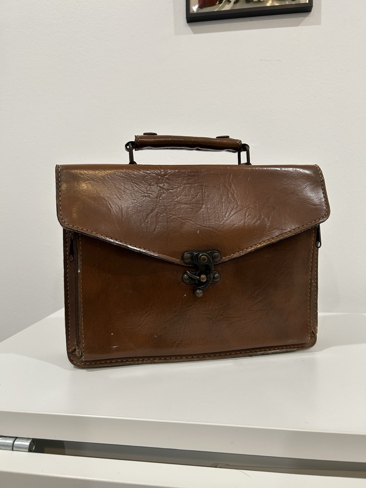 Vintage Leather Briefcase Brown Distressed Euro Club Messenger Bag Work Satchel