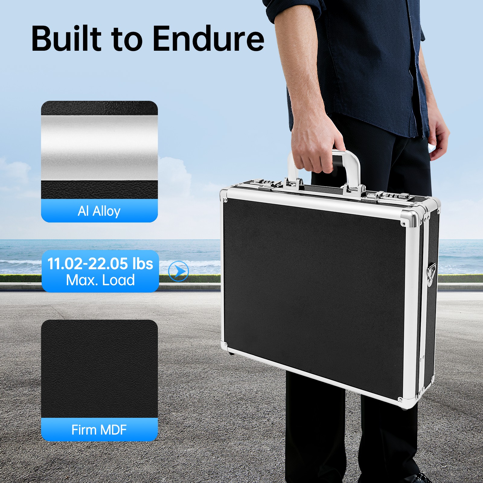 Aluminum Hard Case Big Capacity with Combination Lock Briefcase with Pocket New