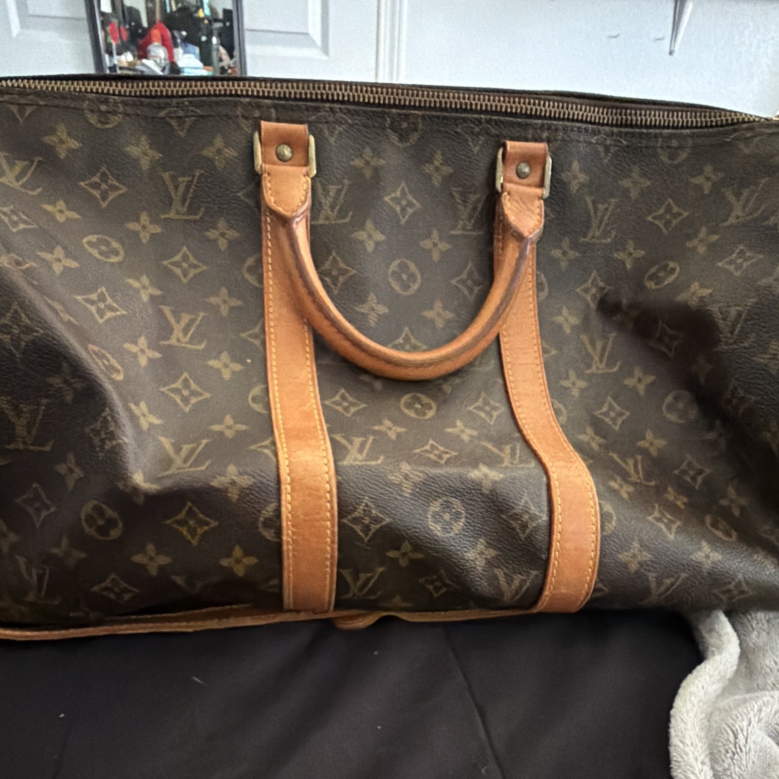 Auth Louis Vuitton Keepall Monogram Brown Canvas Tote Travel Duffle Bag