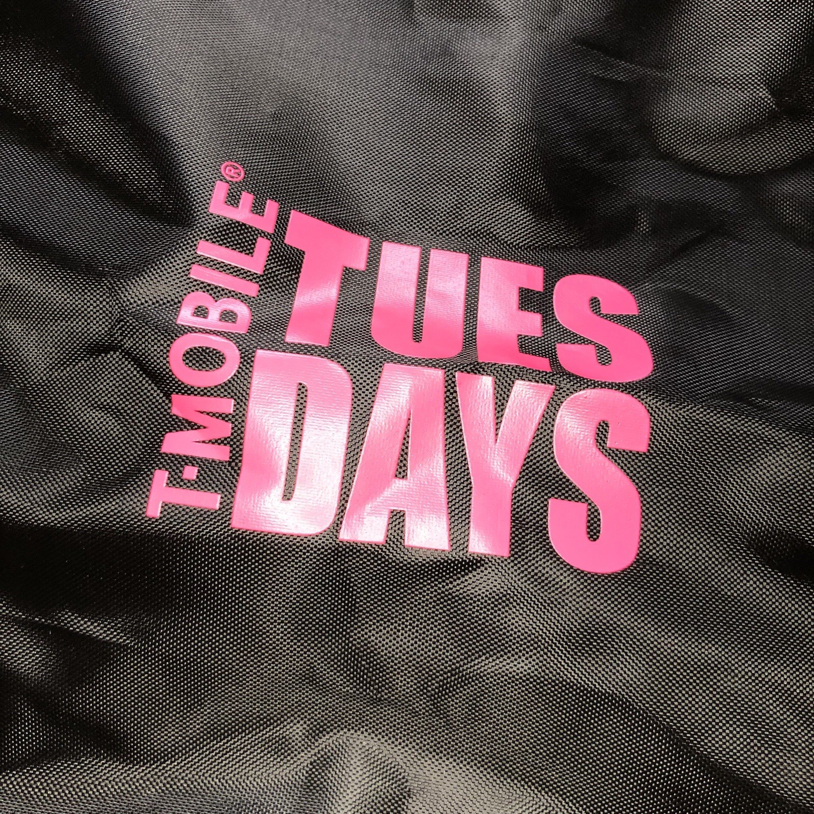 T-Mobile Tuesdays Black Drawstring Backpack Zippered Pocket Travel Gym Bag, NEW