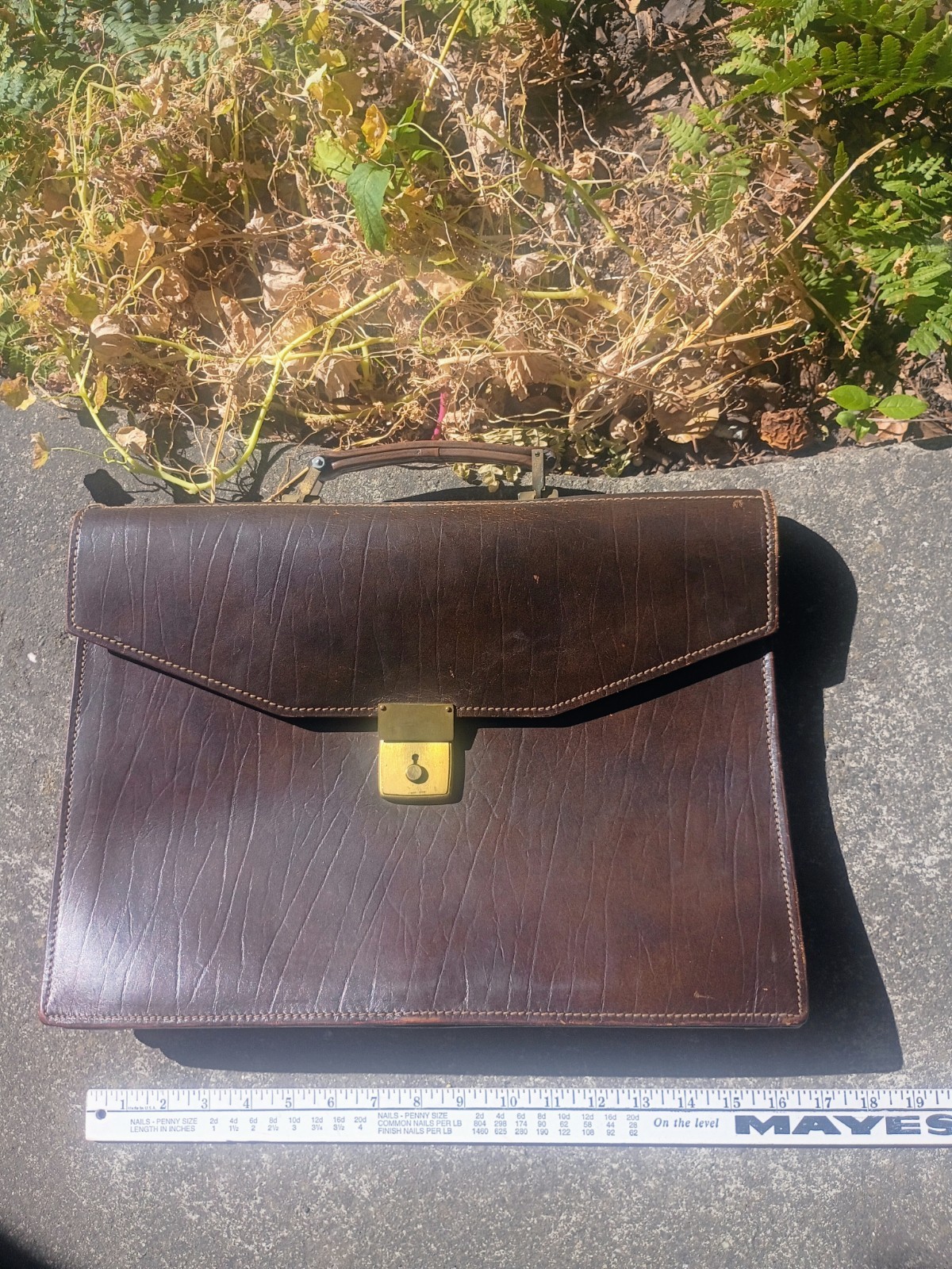 Vintage Top Grain Cowhide Leather Briefcase Laptop Bag With Key Brass Hardware