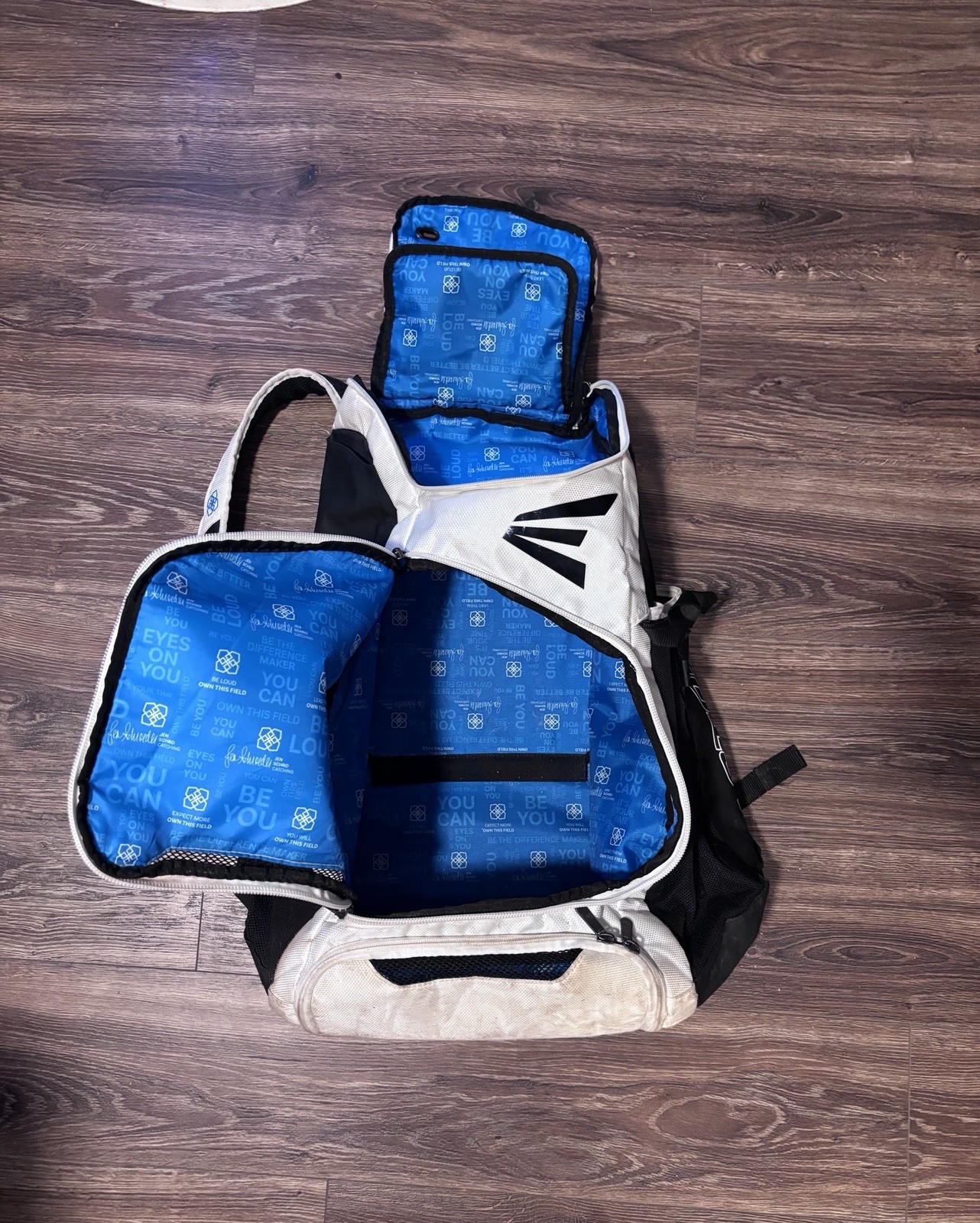 Easton White/Black Large Backpack Equipment Bag, Zip Closure, Adjustable Strap