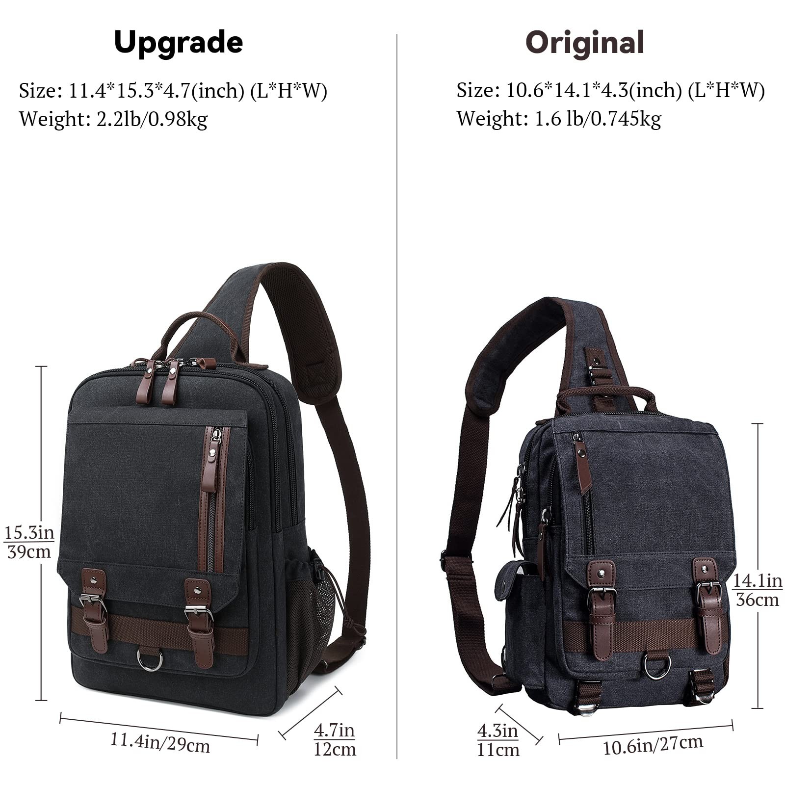 Canvas Messenger Bag 15 inch Backpack Crossbody Bags Sling Bag Black, XL