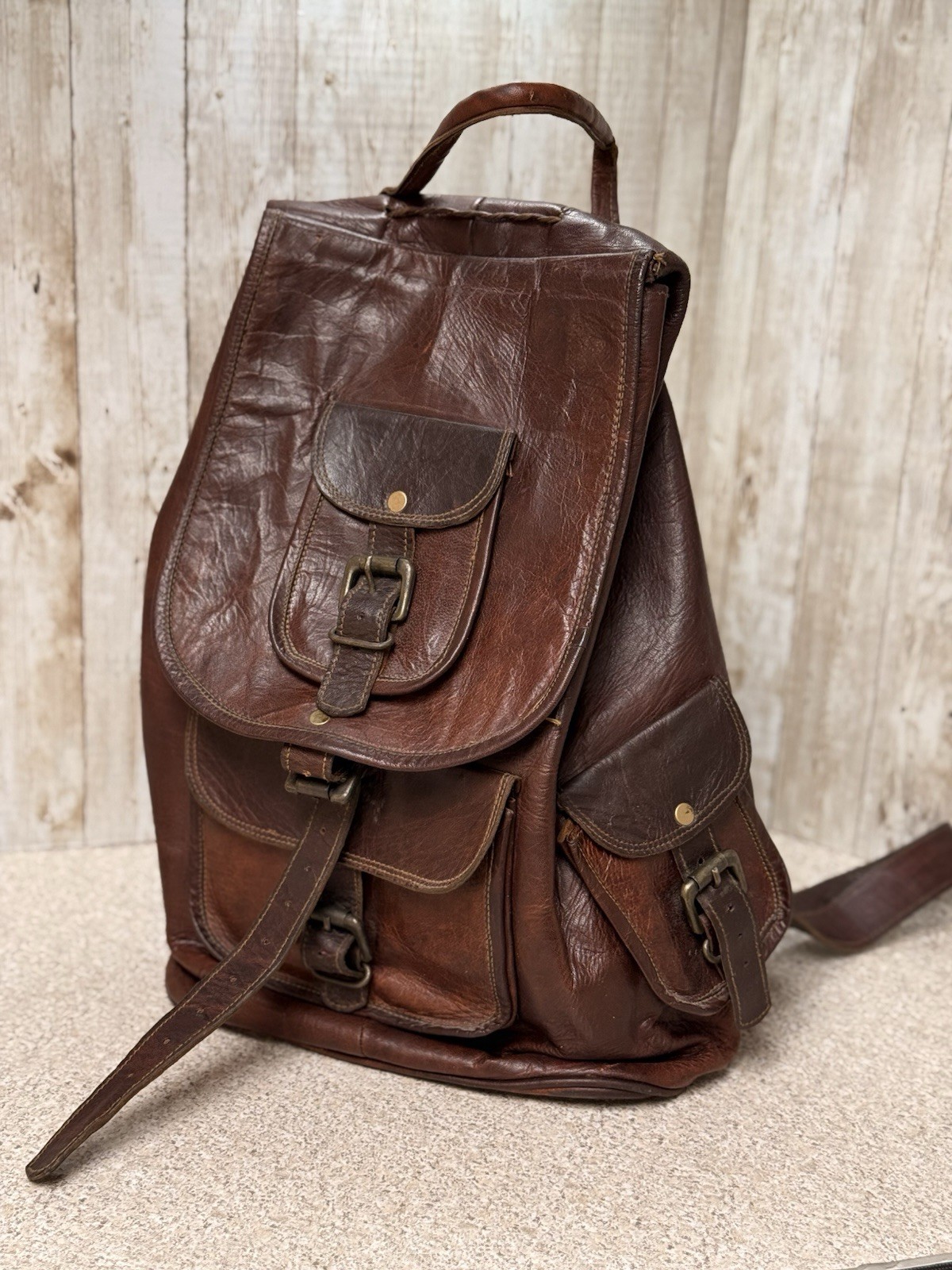 VTG Luxury OldSchool Genuine Leather Backpack Bag Classic Rucksack Travel Unisex