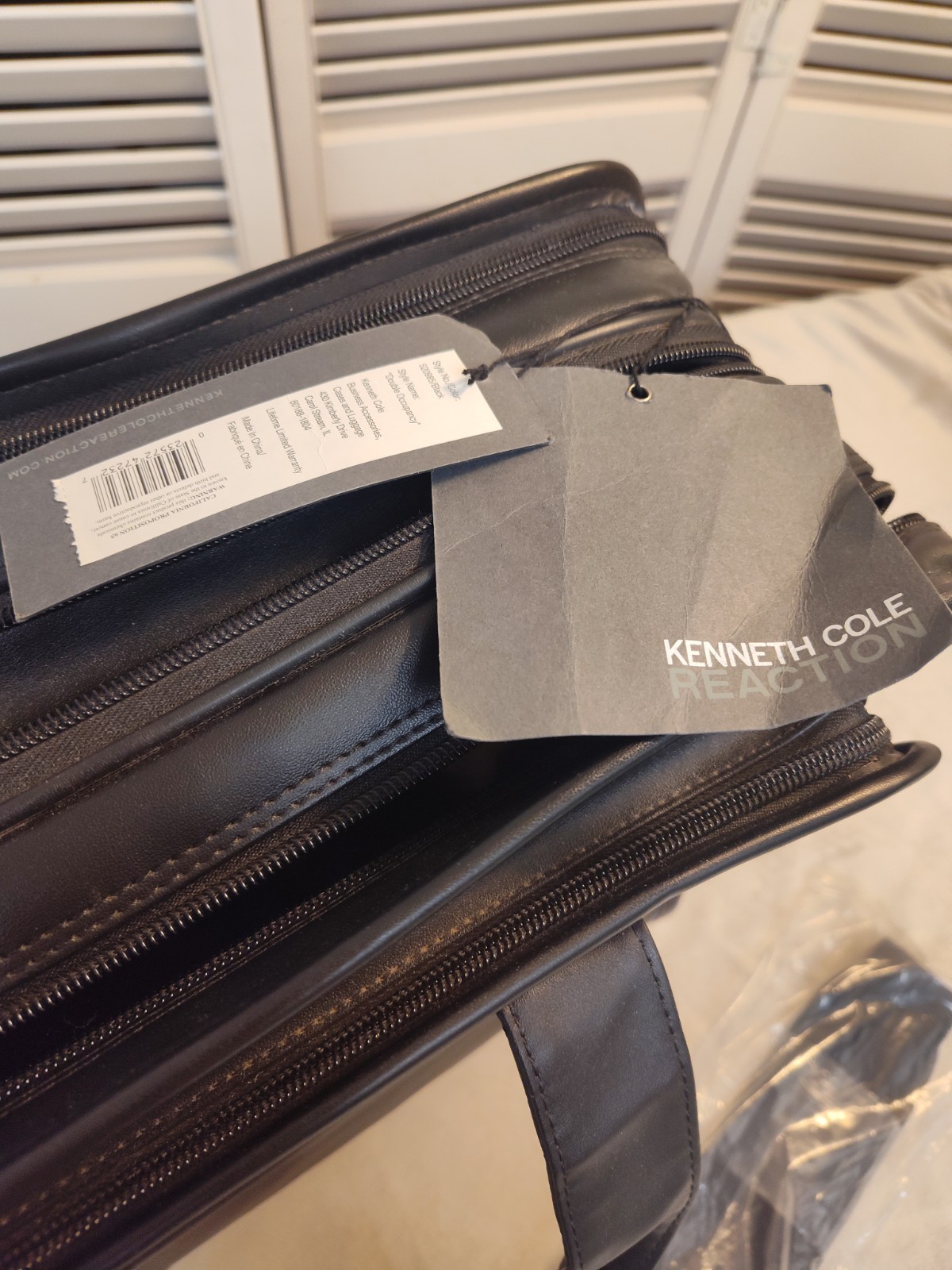 Kenneth Cole Reaction Double Occupancy Black Laptop Briefcase NWT Napa Leather