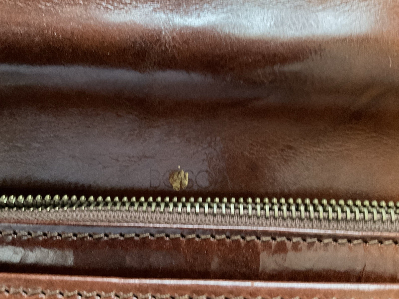 Bosca Brown Leather Men’s Briefcase/Document Case Top Handle Strap Push Lock