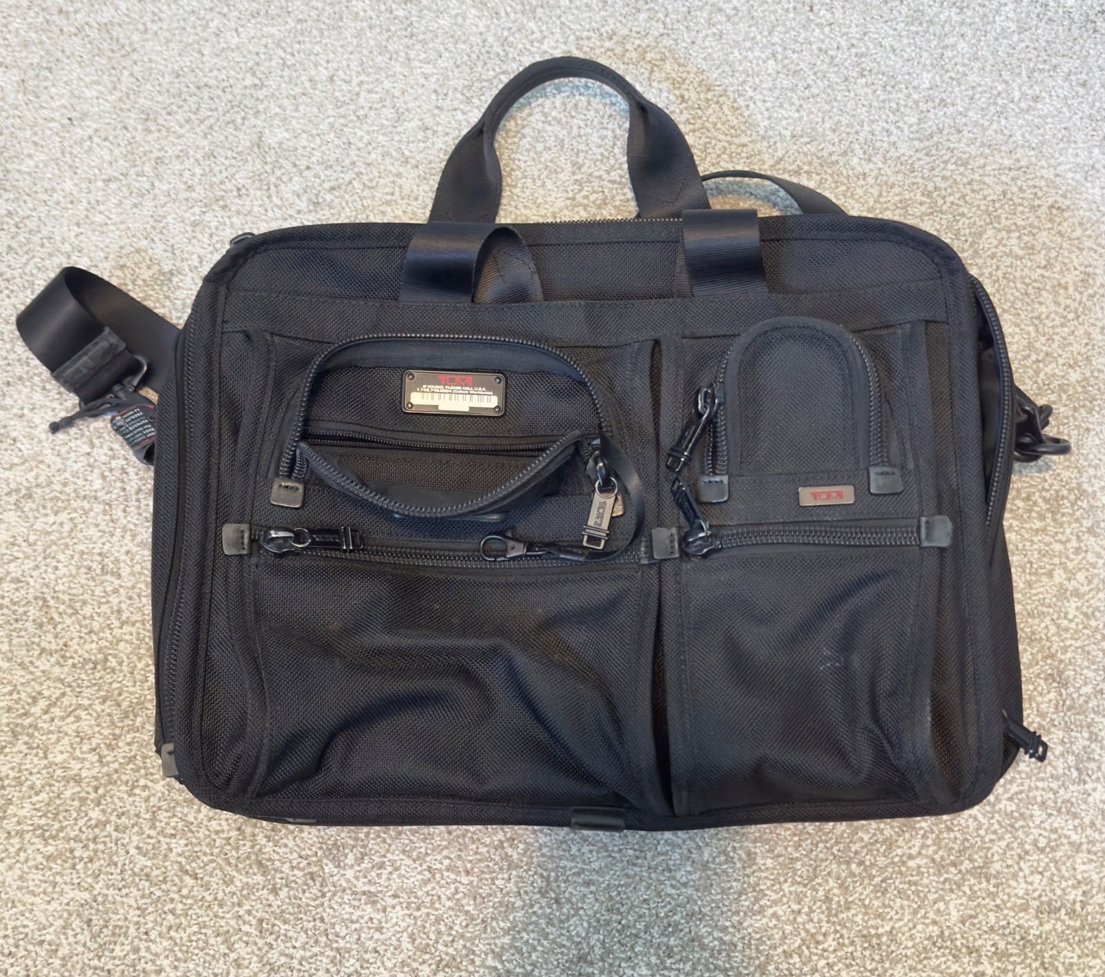 TUMI ALPHA Black Leather Expandable Organizer Laptop Brief Messenger Bag EUC