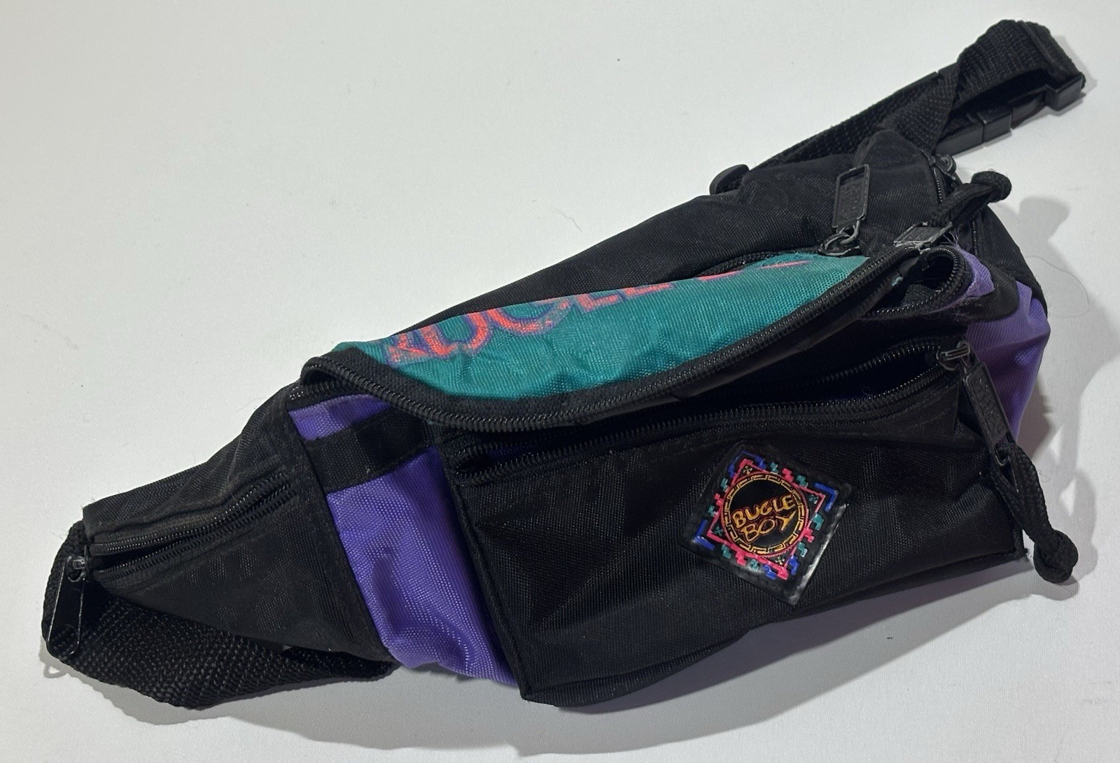 Vintage Bugle Boy Fanny Pack Waist Bag Athletic Gym 80s 90s Fresh Neon 5 Pockets
