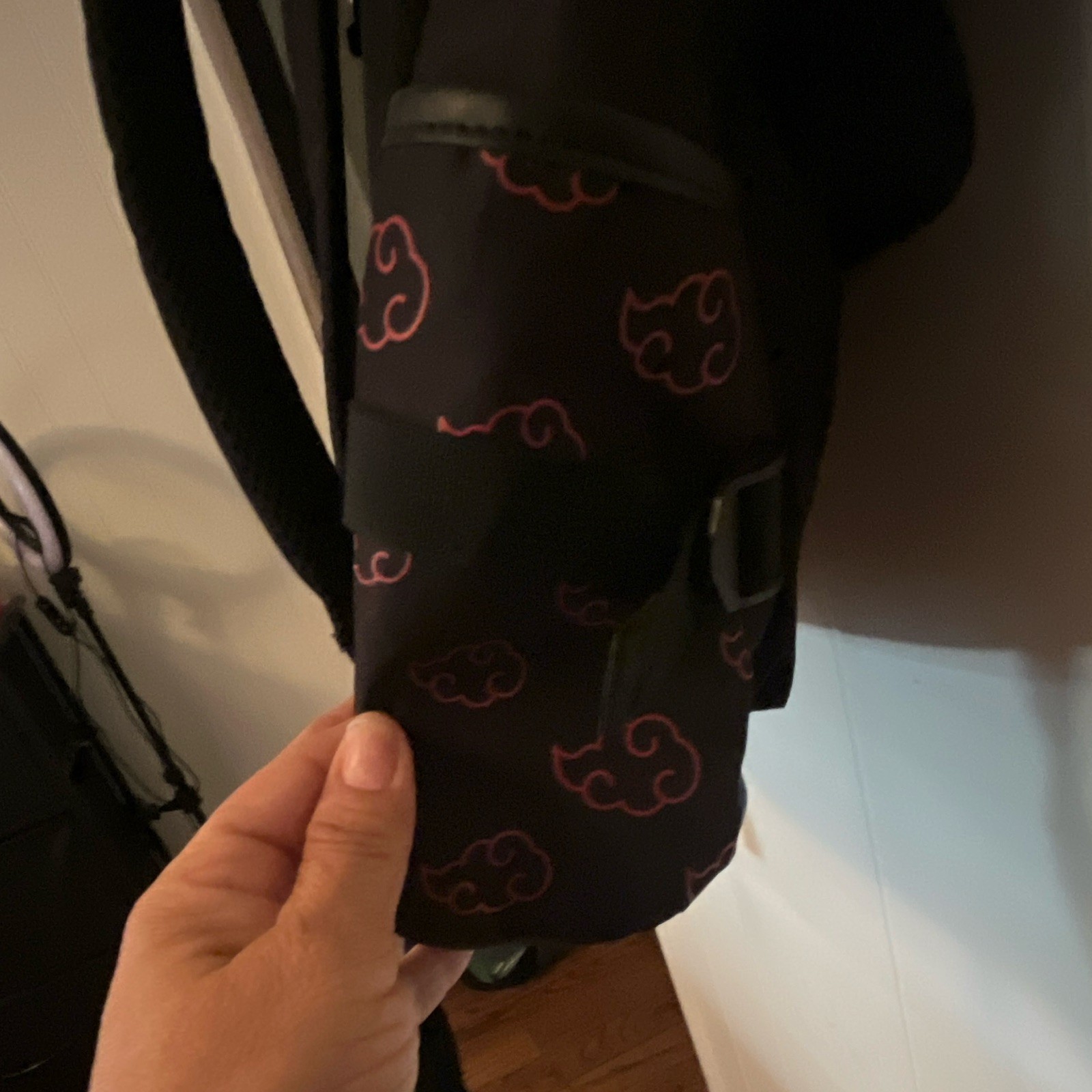 Men’s Anime Akatsuki Backpack Black/Red Cloud Print Roll-Top Zip Buckle