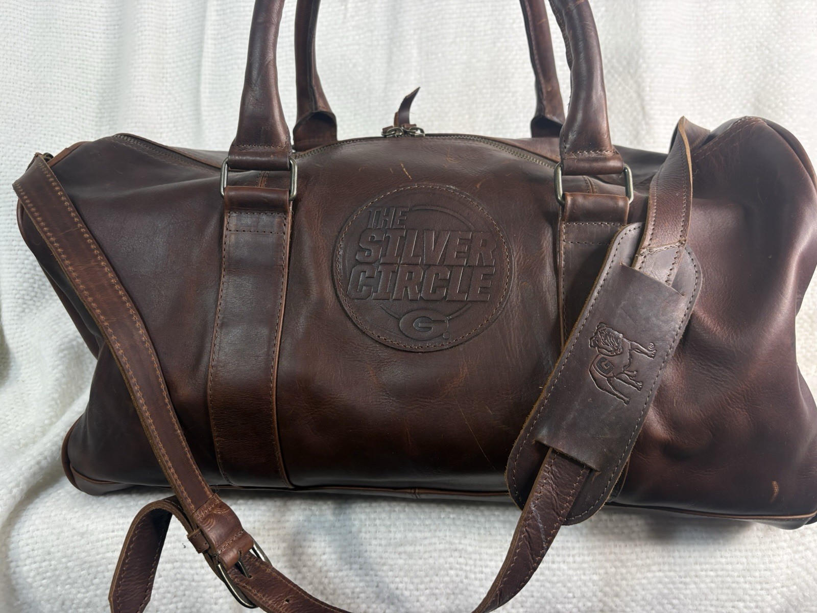 Onward reserve Leather Duffel Bag Georgia Bull Dog Logo The Silver Circle.