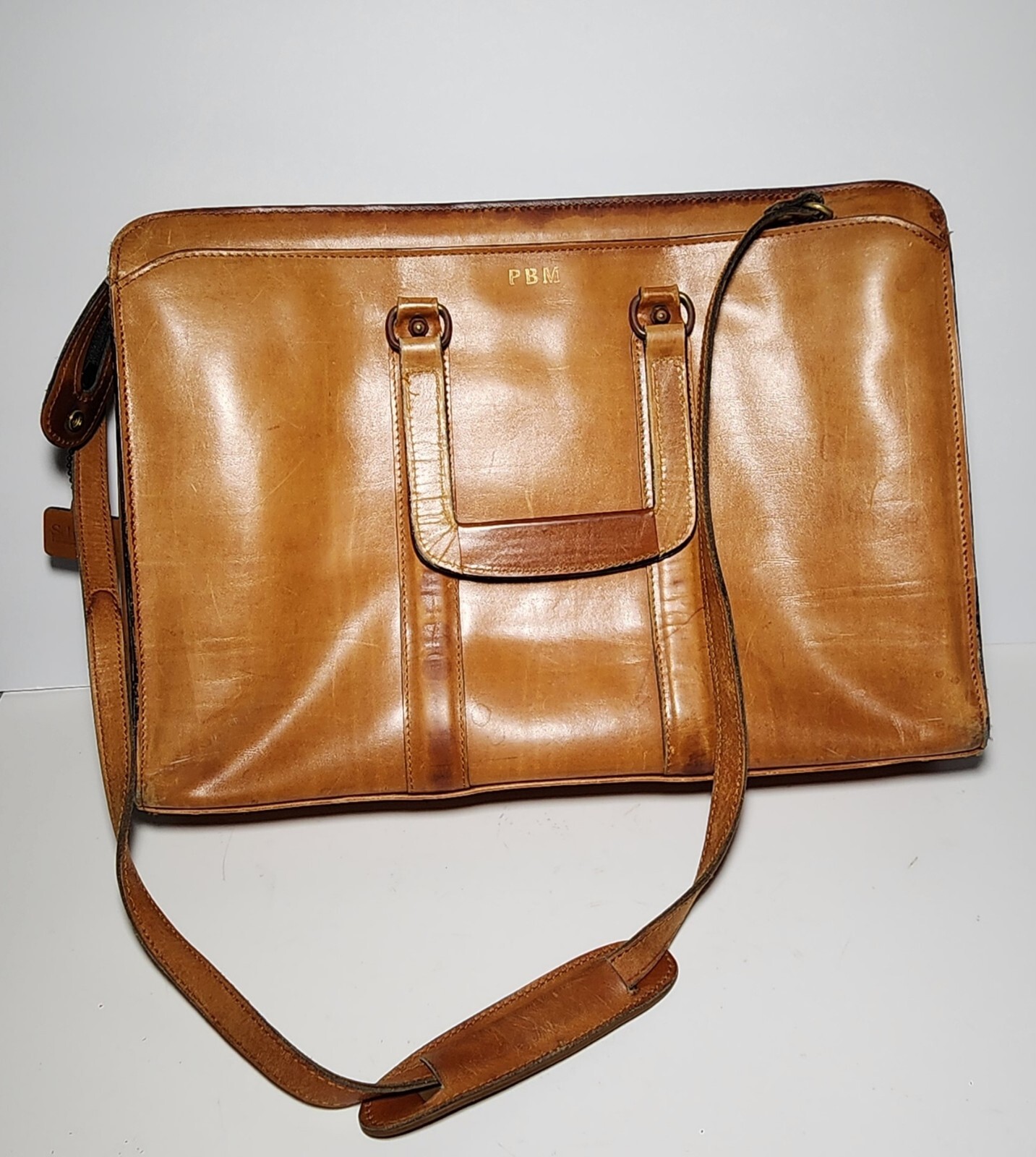 SCHLESINGER Executive Attache Briefcase Tan Brown Cowhide Leather Bag 17x12x3