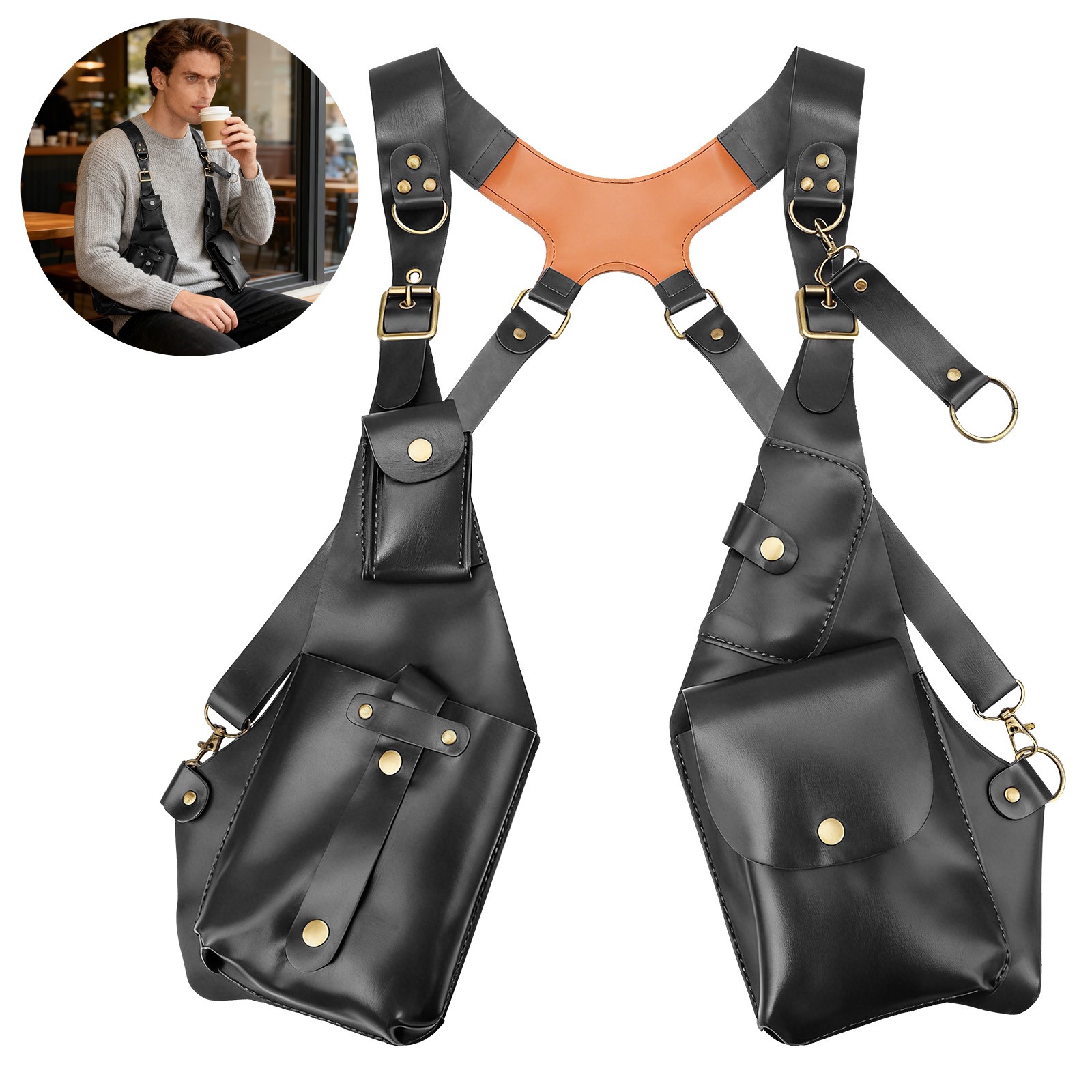 Anti-Theft Chest Crossbody Harness Double Underarm Shoulder Bag Wallet Pouch Man