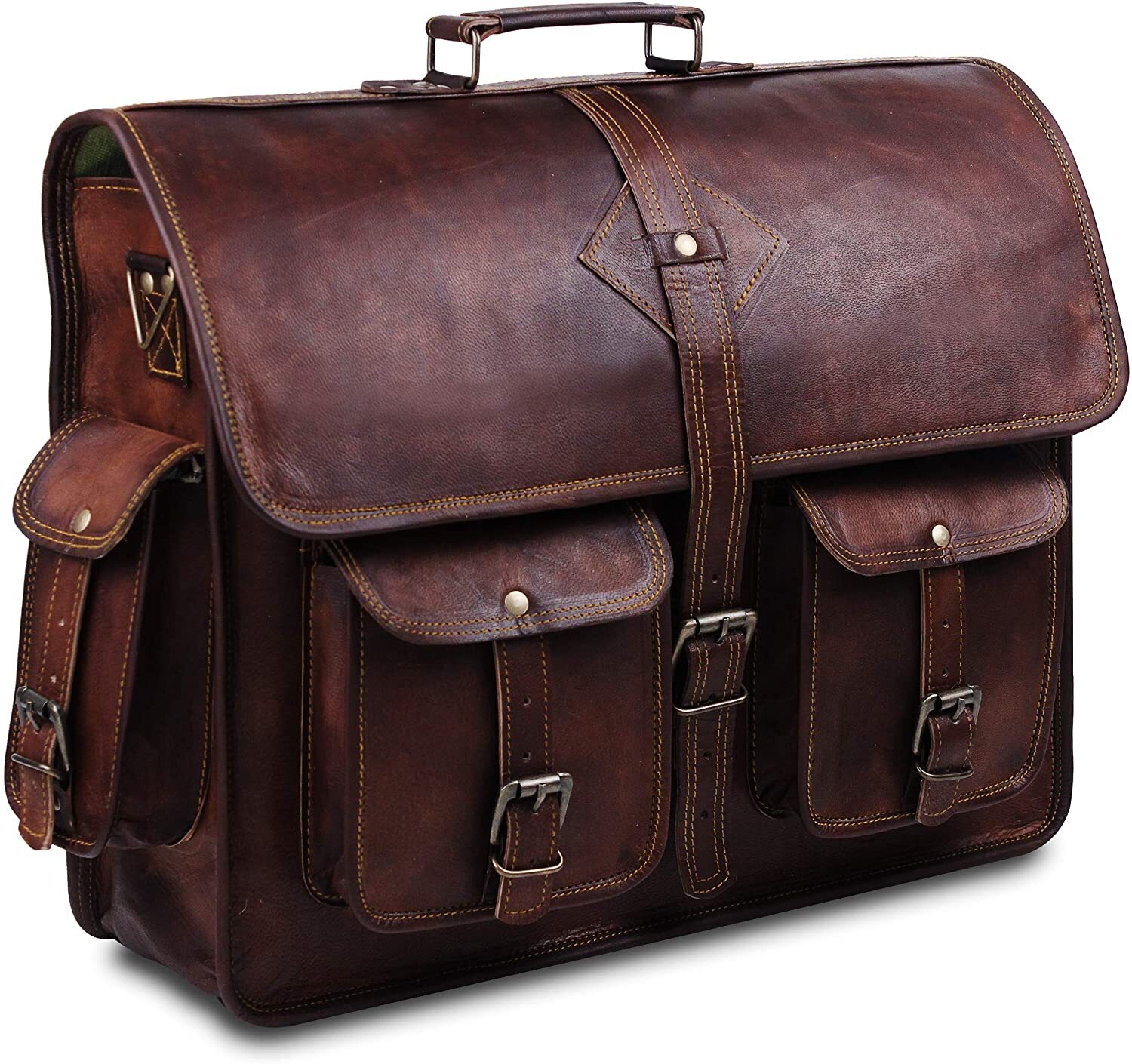 Men’s Brown Vintage Leather Messenger Bag Real Leather Satchel Laptop & Shoulder