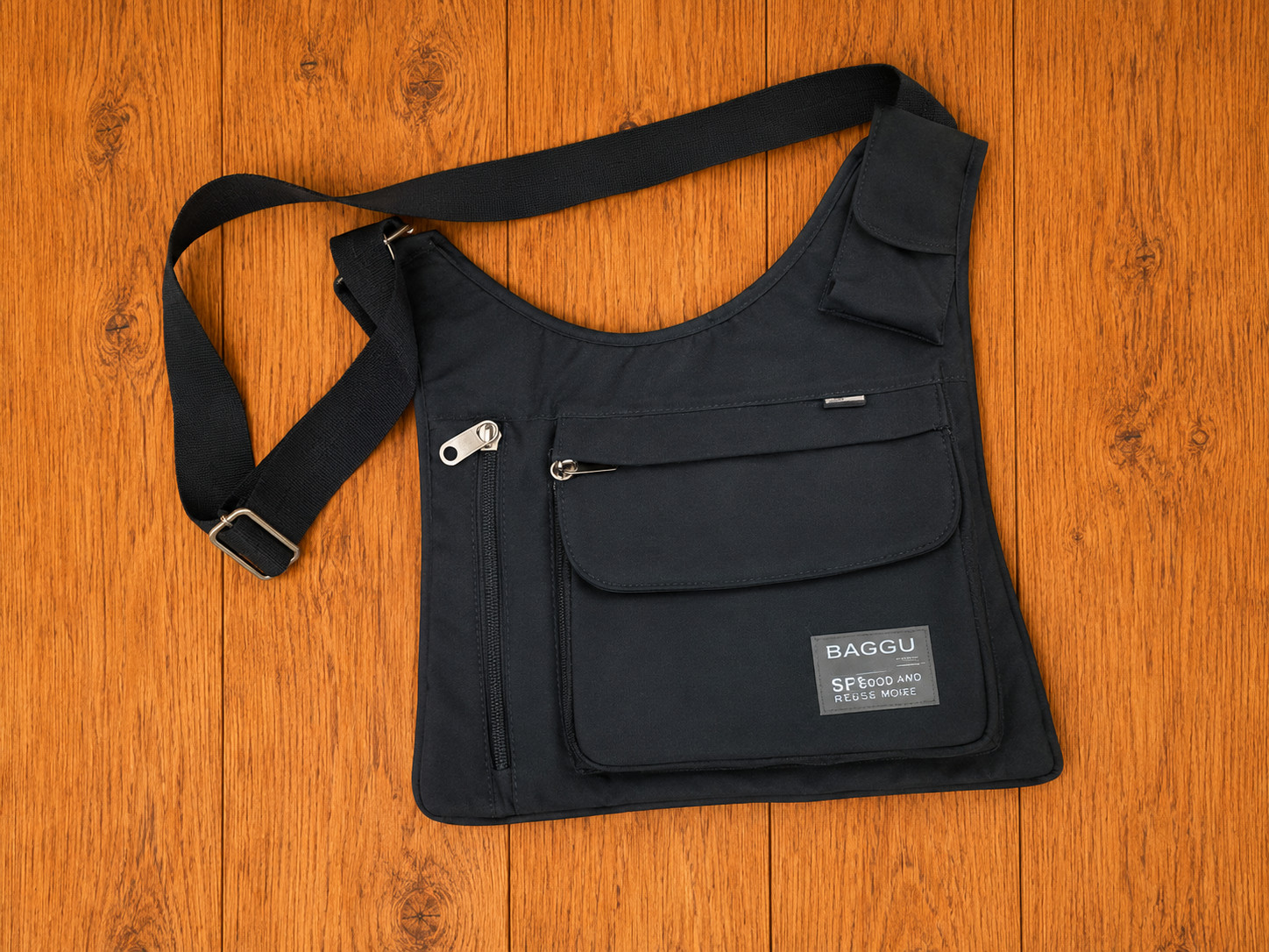 Black Canvas Crossbody Travel Utility Bag Multi Pocket Adjustable Strap Unisex