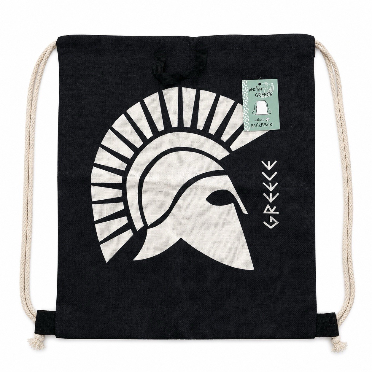 Greece Spartan Graphic Print Drawstring Backpack Gym Sack Athens Travel Souvenir